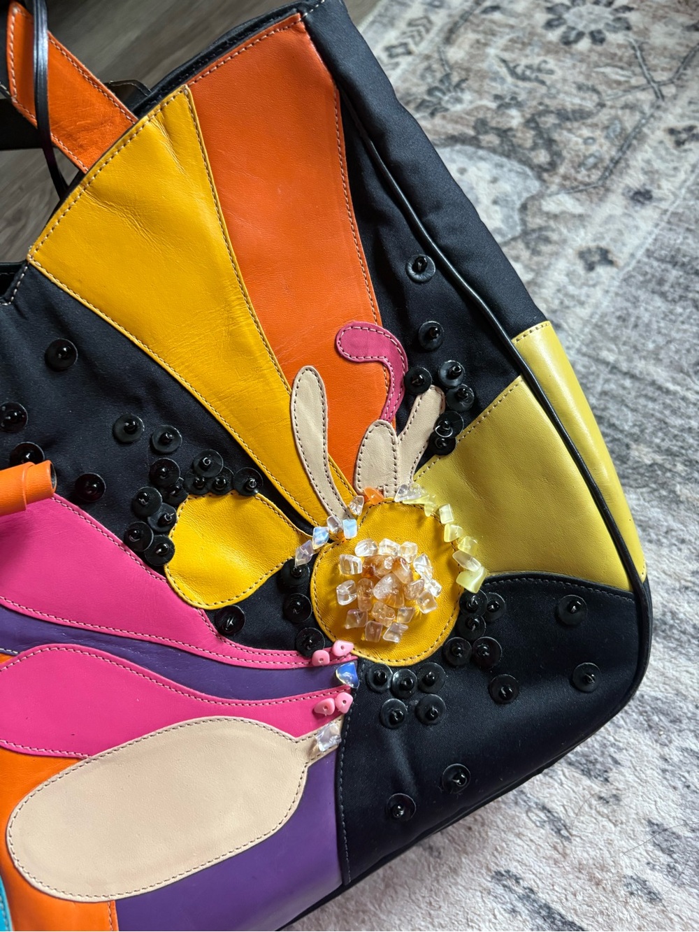 Vintage sharif studio leather colorful floral shoulder bag purse - Picture 8 of 16